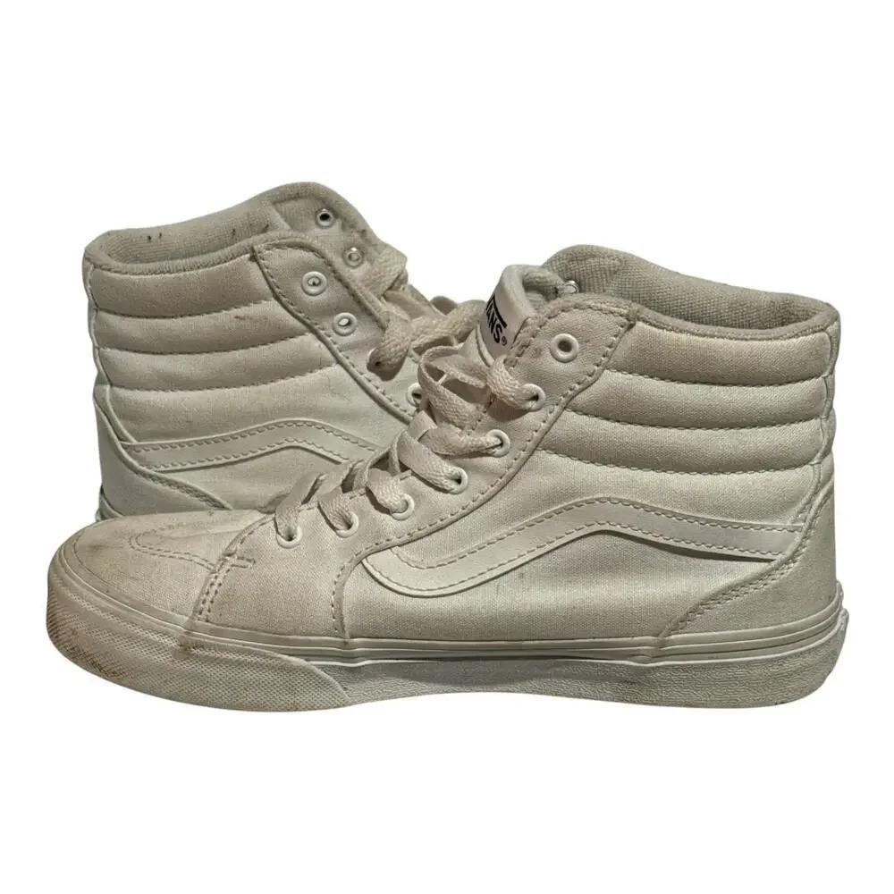 Vans Sk8-Hi White Canvas High Top Sneakers Youth Size 4 Women's 5.5 Classic